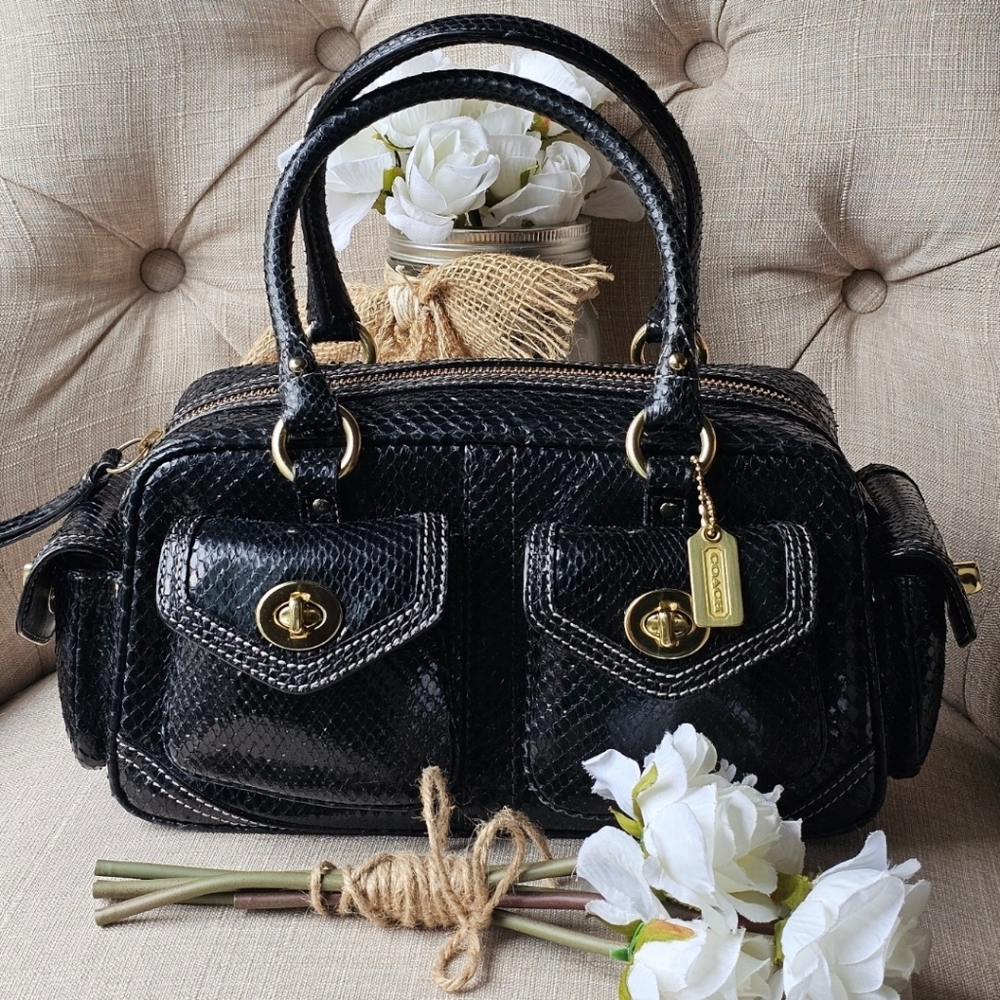 Vintage Coach Genuine Python Gallery Pocket Sachel # 8A84 ( Black ) - Picture 14 of 16